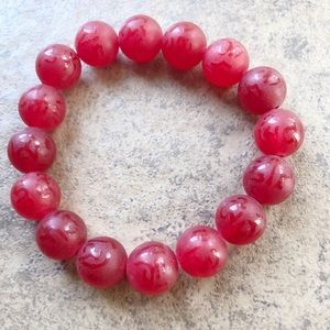 Red Jade Tibetan Gemstone bracelet with Tibetan writing etched